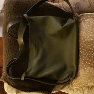 OLIVE GREEN Italian Pebble Leather Hobo Bag...Converts into Backpack